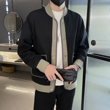 男裝撞色立領外套2022秋冬季新款高級感拼接上衣韓版男士青年夾克