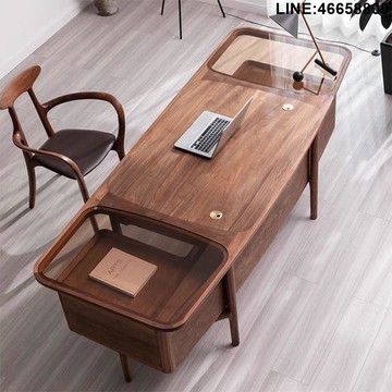 免運 開立發票 老板桌 老闆桌 總裁桌 經理桌 主管桌 大班台 實木老板桌 董事長辦公桌 北歐電腦桌黑胡桃木實木書桌抽屜北美現代中式寫字家用書房辦公桌 支持訂製