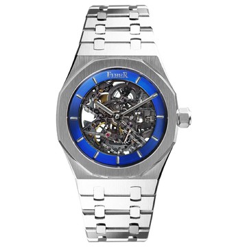 FIBER 法柏 (FB8017-2-06) 8017競速先鋒系列 骨雕鏤空機械腕錶 銀x藍 41mm｜樂天全館特惠中★指定刷卡回饋10%