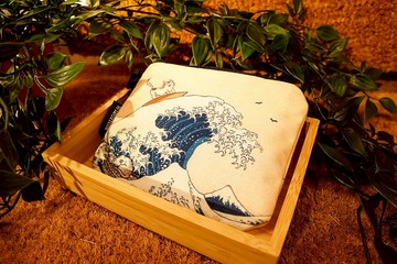 【招財貓貓】神奈川衝浪貓咪-帆布零錢包|收納袋|萬用小包|浮世繪