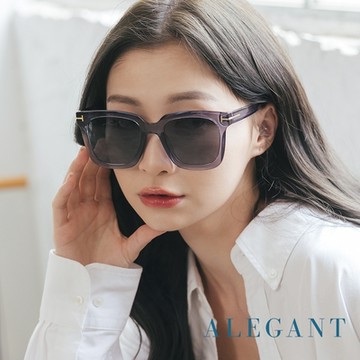 ALEGANT藍緋灰都會未來感金飾立體線條勾勒方框輕量TR90寶麗來偏光墨鏡│UV400太陽眼鏡│藍海的湖邊散策