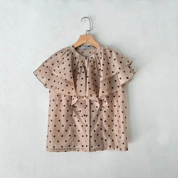 訂製系列-雙層荷葉圓領開襟上衣(波點)