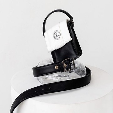 流蘇多袋帆布皮革腰包 - 黑色 & 白色