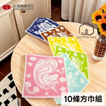 美國棉．繽紛童趣提花小手帕(10條手帕組) 【台灣興隆毛巾專賣】多色配搭款