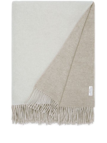 Brunello Cucinelli - two-tone fringed cashmere blanket - unisex - Cashmere - One Size - Neutrals