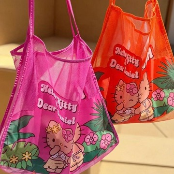 ✨元氣新品✨Hello kitty購物袋快閃店黑皮Kitty夏日冒險島單肩包潮人搭配海邊RVQT