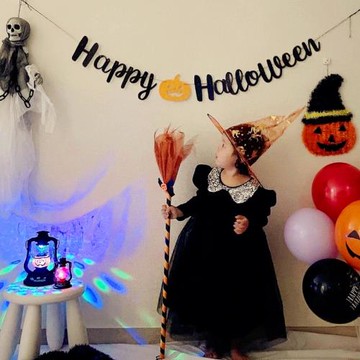 萬圣節派對場景氣氛裝飾南瓜燈串卡通字母diy掛件拉旗橫幅幼兒園