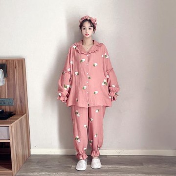 月子服大碼哺乳睡衣女200斤春秋純棉紗布喂奶產后住院孕婦家居服