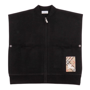 BURBERRY Kids 經典格紋馬術騎士標籤黑色斗篷