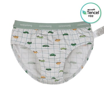 韓國 Ppippilong - 天絲纖維透氣三角褲(男寶)-格紋車車-淺灰