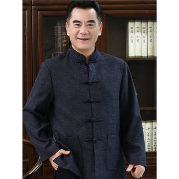 中國風夾克男士中老年秋冬季立領唐裝休閑純色長袖大碼爸爸裝外套