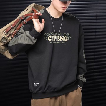 拼接圓領衛衣男 春秋季新款 ins潮牌 美式 復古 寬鬆 大學T 痞帥 休閒 圓領 打底衫上衣（AZY123）【壹號站】