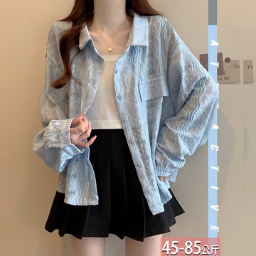 翻領立體波紋翻蓋蕾絲鏤空拼接襯衫 L-3XL【565043X】【現+預】☆流行前線☆