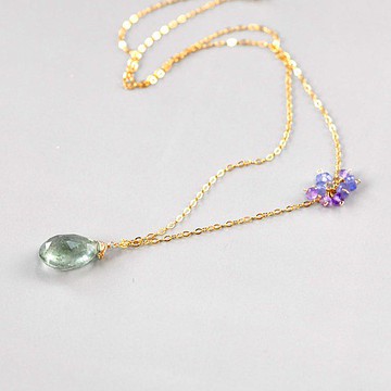 苔蘚海藍寶石 x 坦桑石項鍊 14kgf