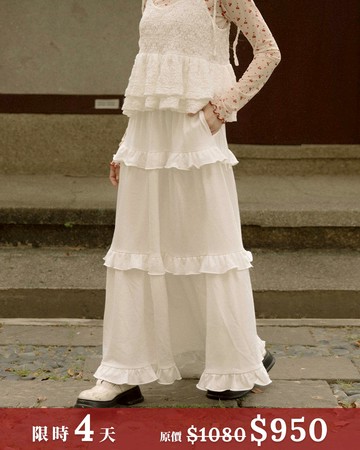 側綁帶荷葉蛋糕長裙 三色售