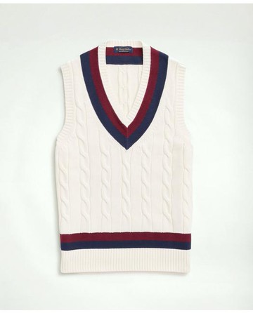 Brooks Brothers Men's Vintage-Inspired Tennis V-Neck Vest in Supima Cotton | Ivory | Size Large