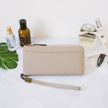 【禮盒】真皮拉鏈手拿長夾 X65039 杏