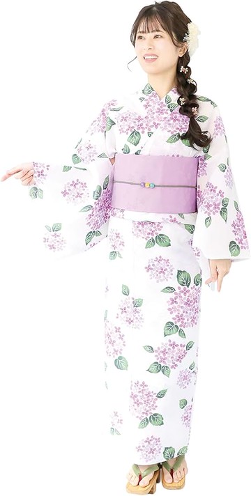 ON Nishiki【日本代購】吸水速乾浴衣2件套浴衣+腰帶女士成人用量身裁剪結帶兵兒帶煙火大會復古現代日式花紋-霞紫陽花