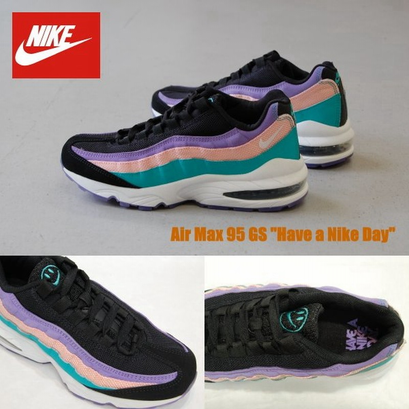 Nike Air Max 95 Gs Black White Hyper Jade ナイキ エアマックス 95 Gs ブラック ホワイト ブルー 黒 ピンク 水色 青 スマイル Have A Nike Day 海外 限定 Usa 通販 Lineポイント最大0 5 Get Lineショッピング