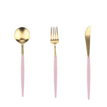 BSF Eiffel Gold 西式餐具組 包含 1人份  甜點湯匙 + 叉子 + 刀子  粉紅色  1組