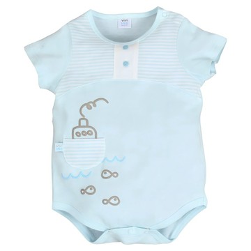 vivibaby 悠游小船短袖包屁衣  藍色  70cm