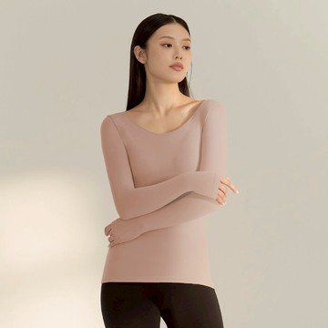 短絨磨毛輕量保暖衣-大圓領 - L / 藕粉