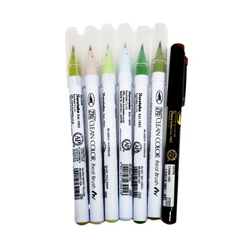 ZIG 彩繪毛筆 水性染料墨水  鮮花與綠葉  7件