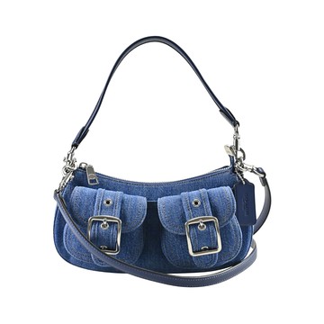 COACH Ashton丹寧藍雙口袋彎底肩背/斜背小包