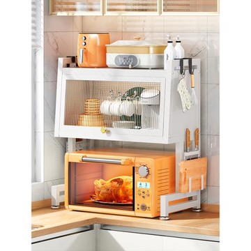 帶柜門多功能廚房微波爐置物架臺面碗柜烤箱碗碟收納盒柜子儲物柜