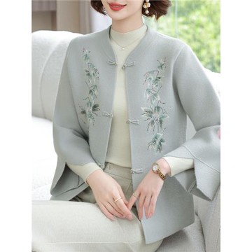 媽媽秋裝國風針織外套2025新款洋氣中老年女裝春秋繡花開衫上衣服