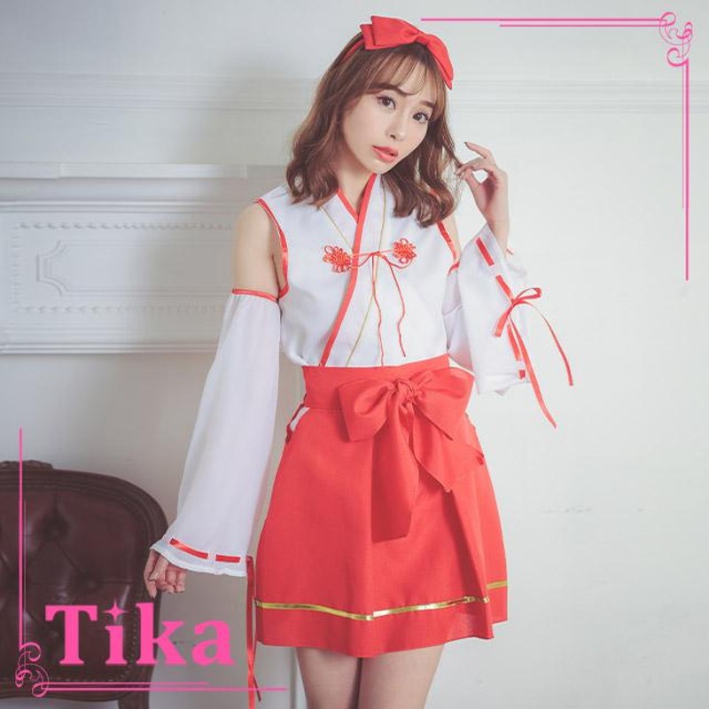 aibo巫女さん風着物袴と髪飾りリボン2点セット Amazon.co.jp: Joel Ding's Store 巫女服 コスチューム 白衣 緋