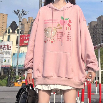 加絨日系秋冬甜美可愛慵懶風ins潮港風寬鬆學生卡通連帽上衣