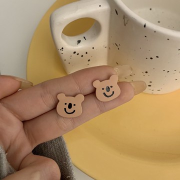 小熊耳環 N25 日韓流行時尚 S925銀針 甜美可愛 微笑小熊 氣質女孩 耳飾 耳環