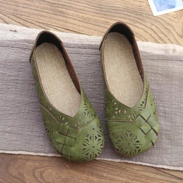 包頭涼鞋女仙女風新款鏤空淺口船鞋溫柔女鞋單鞋女平底媽媽鞋舒適