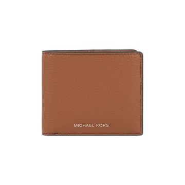 MICHAEL KORS 銀字Logo 荔枝皮革對開證件照短夾(焦糖色)