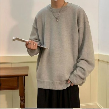春秋毛衣 純色圓領毛衣 男女同款 保暖針織上衣 男毛衣  寬鬆針織衫 針織衫 毛衣 休閒百搭毛衣 針織長袖 台灣出貨