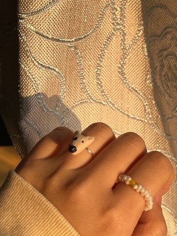 陶瓷手作可愛狗狗牛頭梗戒指可調節戒圈大小