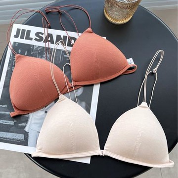 性感美背網紅薄款無鋼圈女士內衣細肩帶前扣三角杯小胸比基尼文胸