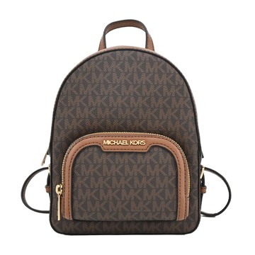 MICHAEL KORS JAYCEE金字滿版拉鍊斜背/後背包-迷你/咖