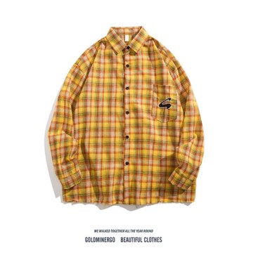 多巴胺格子襯衫外套男女春秋寬松百搭慵懶bf風設計感刺繡襯衣外套