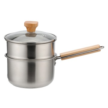 Balunfini IH電磁爐三層複合底原木手柄蒸氣兼用單柄鍋 16cm  銀色  1個