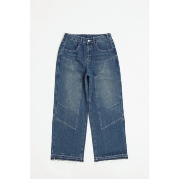 Life8 刷色牛仔 不收邊剪裁長褲 No. 02847