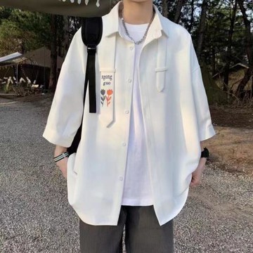 vintage夏季冰絲小眾短袖襯衫