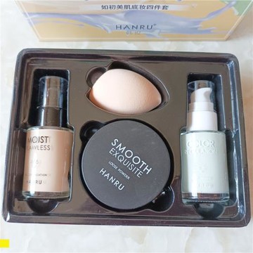 韓汝如初美肌底妝四件套01號粉底液象牙白散粉隔離乳綠色
