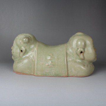 宋越窯 影青釉雕塑刻花金童玉女娃娃枕 古董古玩仿古陶瓷器收藏