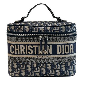 二手品 DIOR 緹花手提化妝包 藍色
