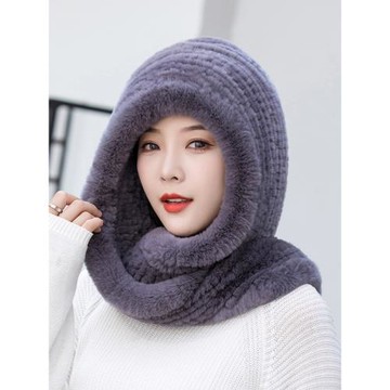 韓版寬松一體圍巾帽兔毛連帽皮草加厚圍脖全包保暖護耳風雪帽女冬