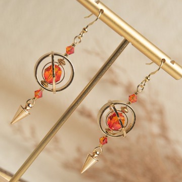 魔法星球耳環 土星概念色 橘金漸層 鍍真金 耳夾 耳針