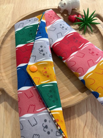 文青風環保純棉筷袋 小熊水果軟糖 古風原麻 彩虹 喜悅 貓頭鷹 厚