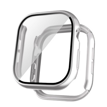 LANS 手錶邊框保護殼 內附9H鋼化玻璃貼 殼膜一體式錶框 適用 Apple Watch 第7代/第8代/第9代 41mm - 銀色